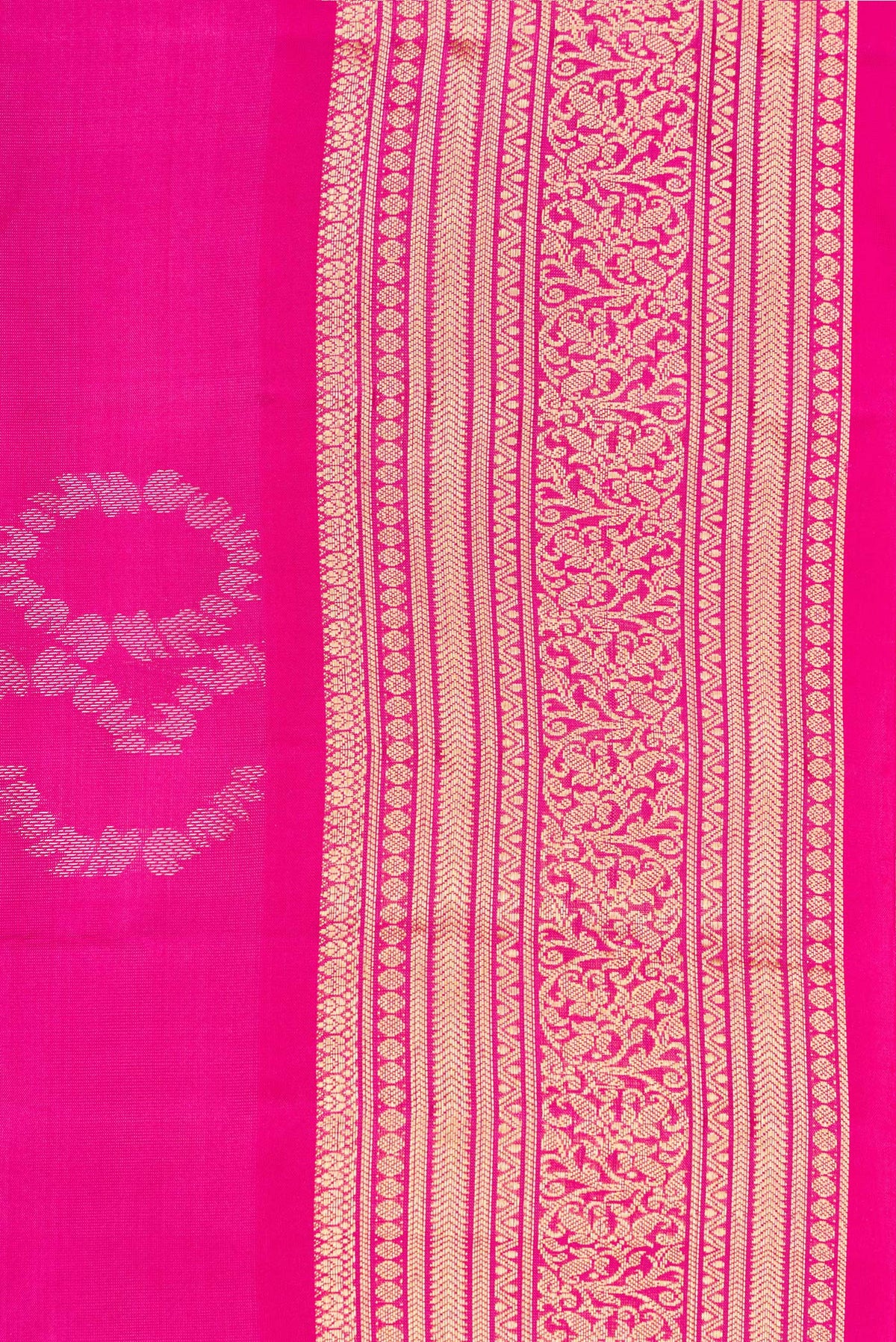 Border image of Pure Silk Dark Pink Dual Tone Soft Saree with Zari Butta on the body and Zari Border. 