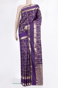 Pure Silk Violet Kanchipuram Saree with Checked design on the body and Zari Border.  displayed on a mannequin