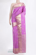 Pure Silk Pink Dual Tone Kanjivaram Saree with Zari Butta on the body and Zari Border.  displayed on a mannequin