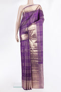 Pure Silk Purple Dual Tone Kanchipuram Saree with Checked design on the body and Zari Border.  displayed on a mannequin