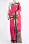 Pure Silk Pink Dual Tone Kanchipuram Saree with Zari Butta on the body and Zari Border.  displayed on a mannequin