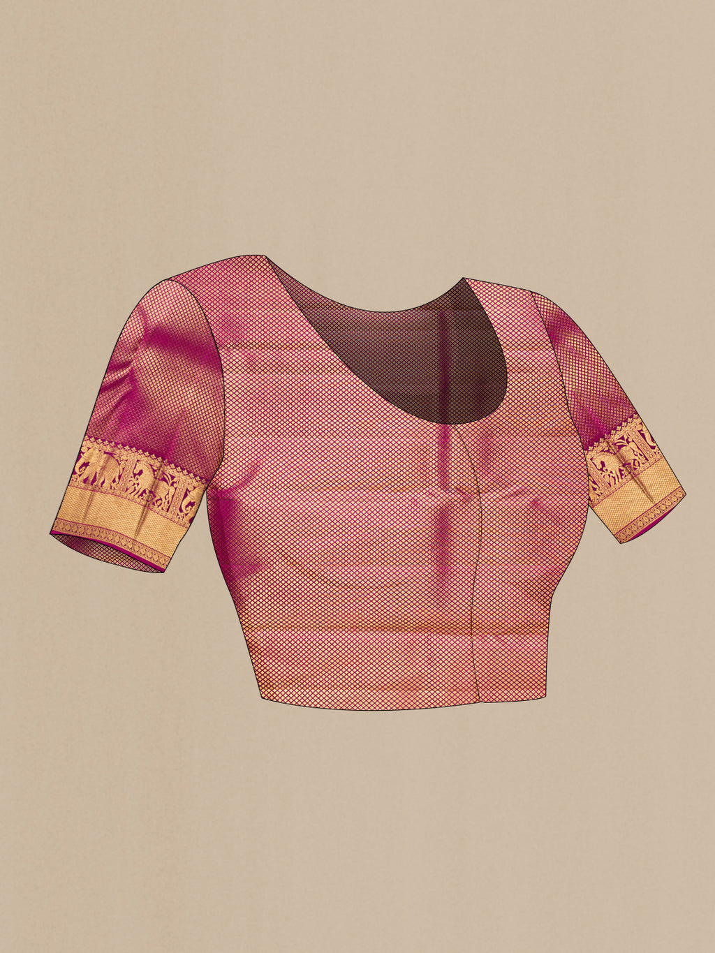 Close up image of the blouse of Pure Silk Bottle Green Kanjivaram Saree with Zari Brocade on the body and Fancy Border. 