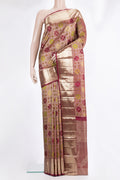 Pure Silk Maroon Kanjivaram Saree with Zari Brocade on the body and Zari Border.  displayed on a mannequin