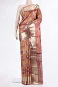 Pure Silk Maroon Kanjivaram Saree with Zari Brocade on the body and Zari Border.  displayed on a mannequin