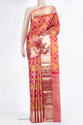 Pure Silk Multi Color Kanjivaram Saree with Zari Brocade on the body and Zari Border.  displayed on a mannequin
