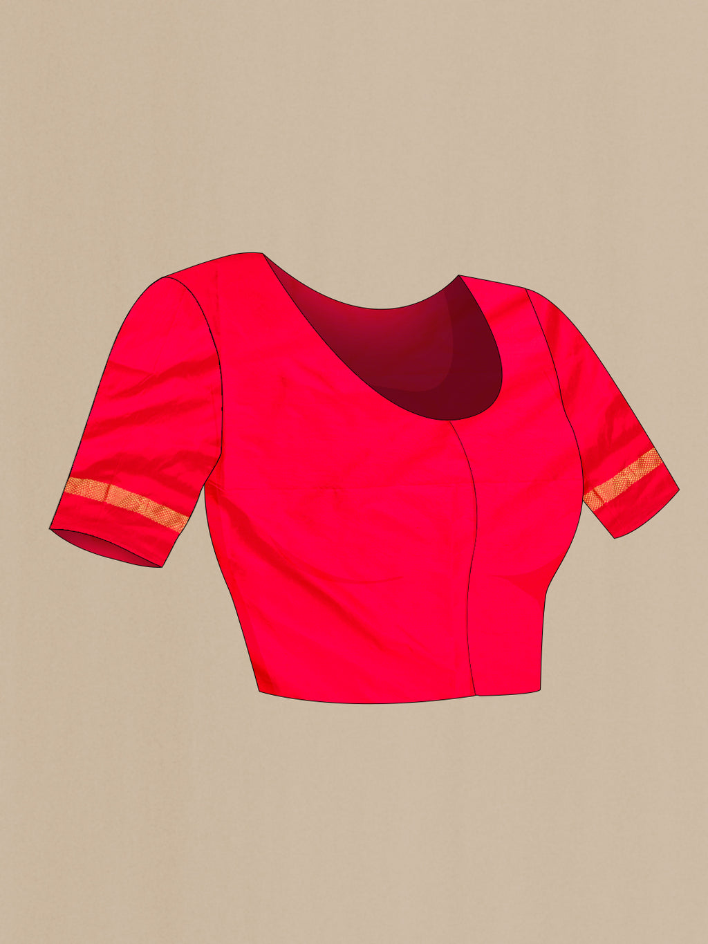 Close up image of the blouse of Pure Silk Red Pochampally Saree with Ikat design on the body and Ikat Border. 