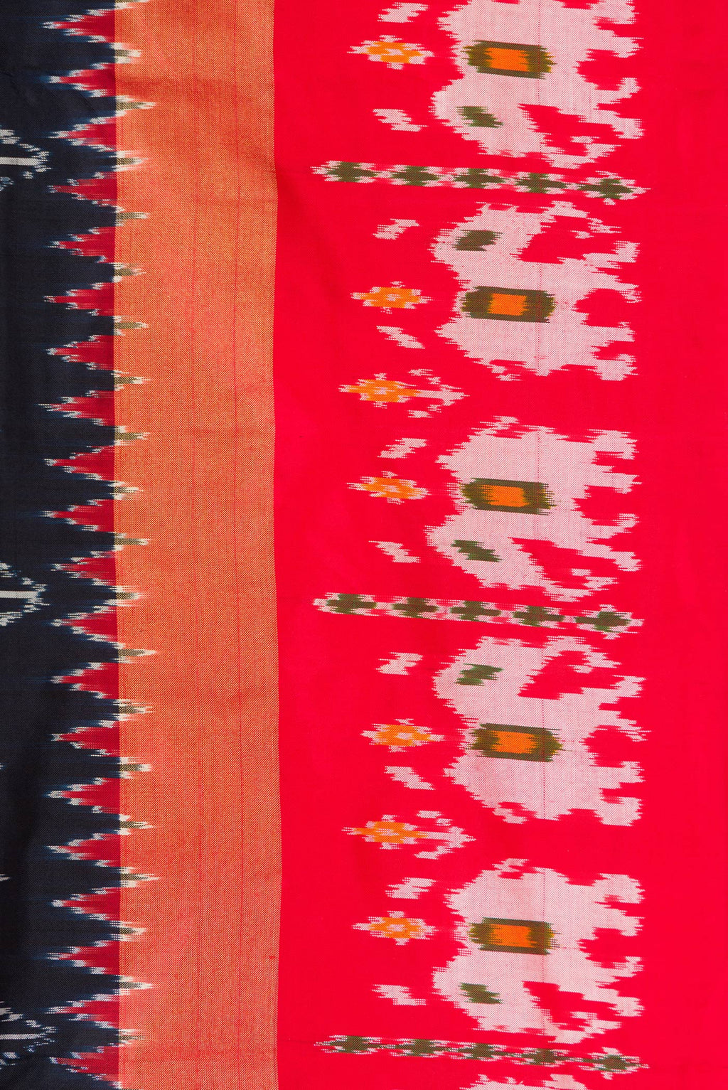 Border image of Pure Silk Navy Blue Dual Tone Double Ikat Saree with Ikat Print on the body and Ikat Border. 
