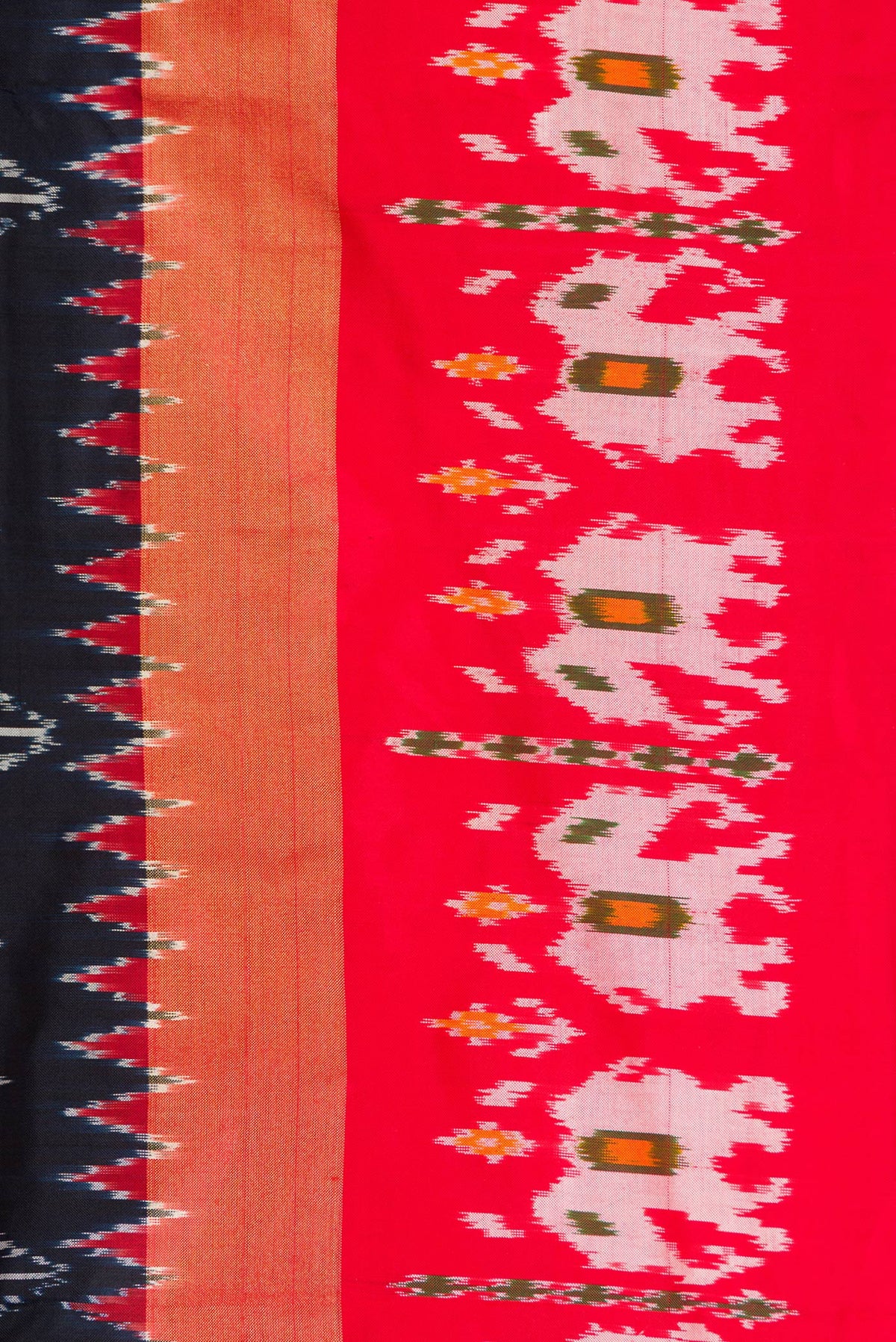 Border image of Pure Silk Navy Blue Dual Tone Double Ikat Saree with Ikat Print on the body and Ikat Border. 