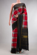 Pure Silk Multi Color Kanjivaram Saree with Checked design on the body and Plain Border.  displayed on a mannequin