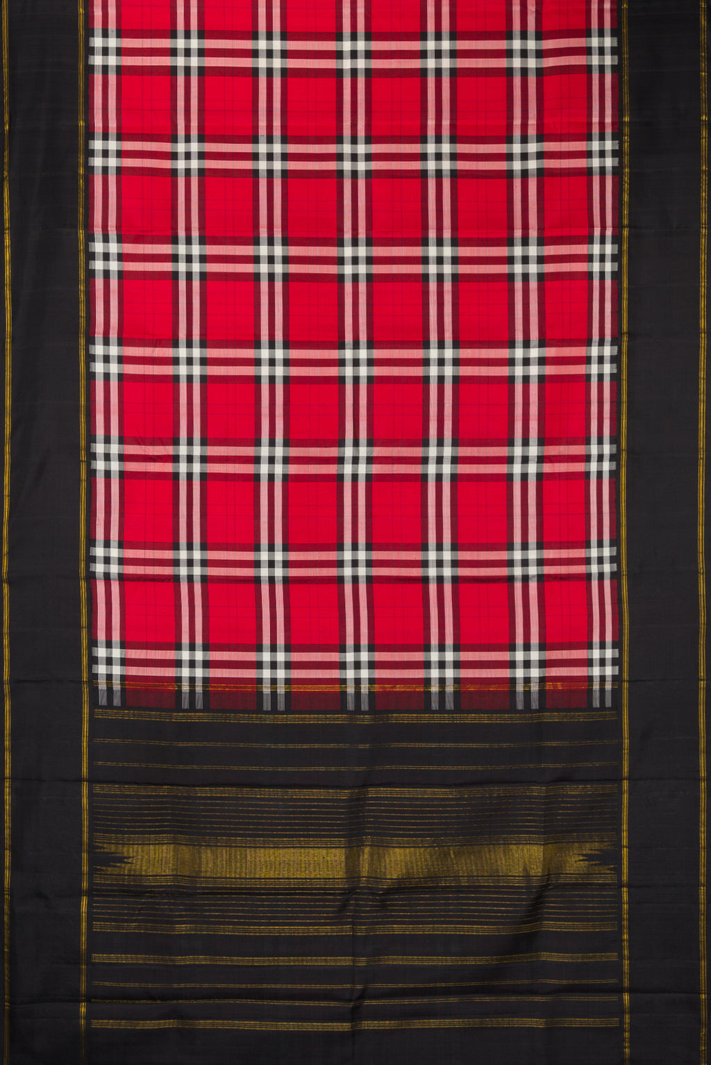 Flat view of Pure Silk Multi Color Kanjivaram Saree with Checked design on the body and Plain Border. 