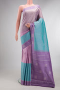 Pure Silk Multi Color Kanjivaram Saree with Checked design on the body and Fancy Border.  displayed on a mannequin