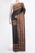 Pure Silk Black Kanjivaram Saree with Checked design on the body and Zari Border.  displayed on a mannequin
