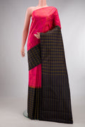 Pure Silk Pink Dual Tone Kanjivaram Saree with Checked design on the body and Checks Border.  displayed on a mannequin