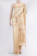 Pure Silk Sandal Banarasi Tussar Saree with Zari Butta on the body and Without Border.  displayed on a mannequin