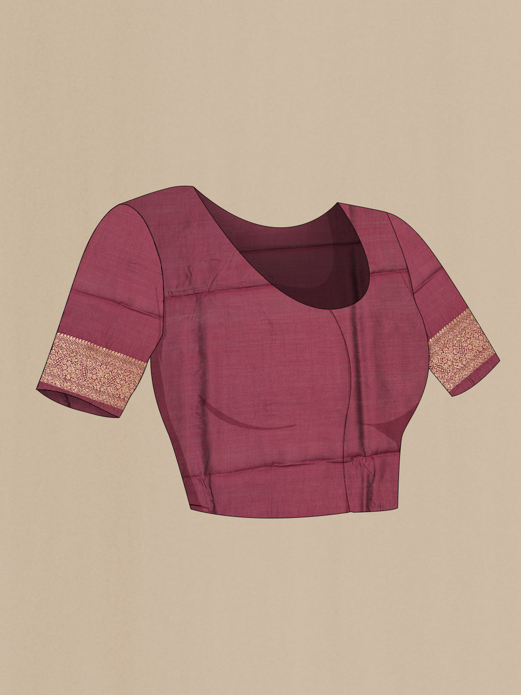 Close up image of the blouse of Orange Raw Saree with Zari Butta on the body and Zari Border. 