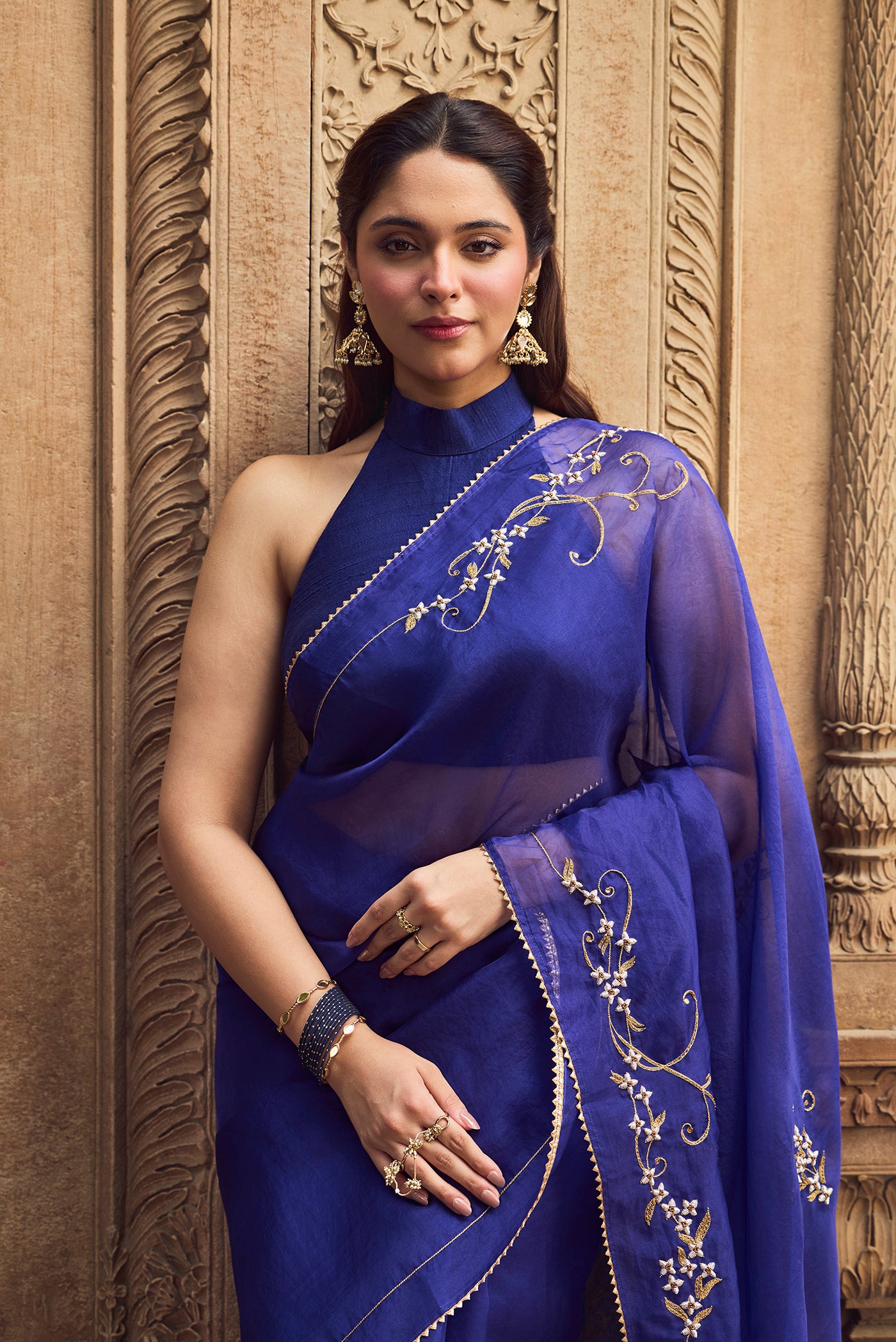 Mahira-Sapphire Blue Zardozi Organza Silk Saree