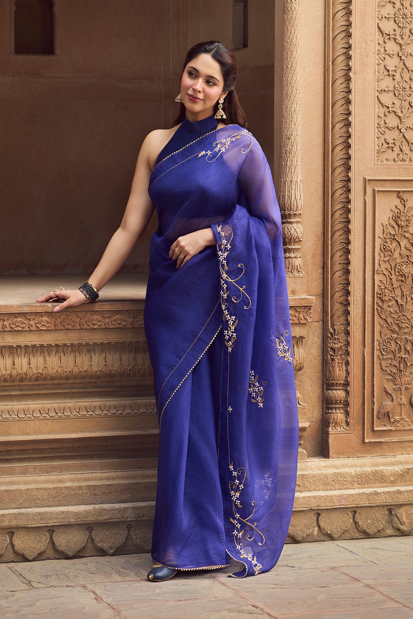 Mahira-Sapphire Blue Zardozi Organza Silk Saree