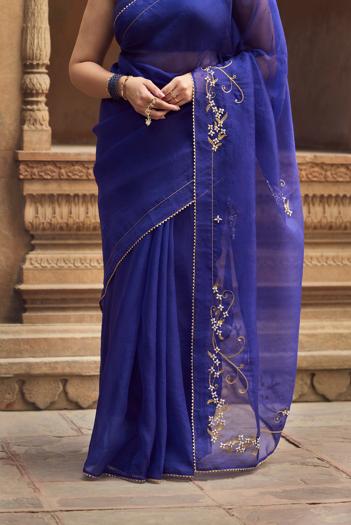 Mahira-Sapphire Blue Zardozi Organza Silk Saree