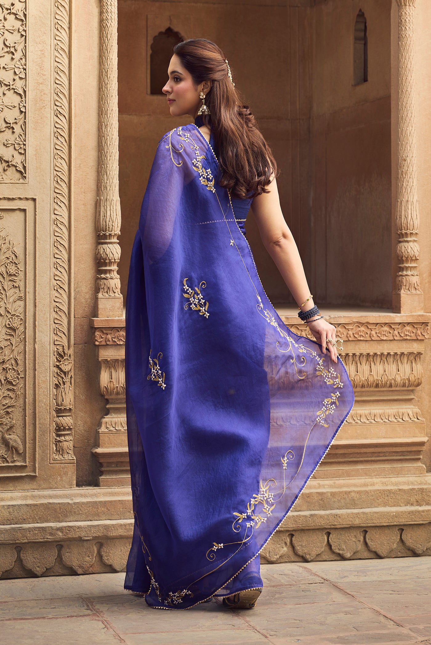 Mahira-Sapphire Blue Zardozi Organza Silk Saree