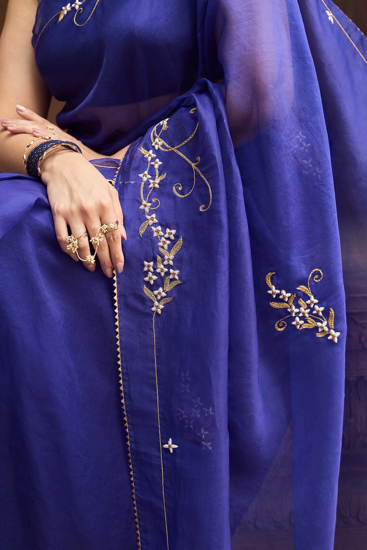 Mahira-Sapphire Blue Zardozi Organza Silk Saree