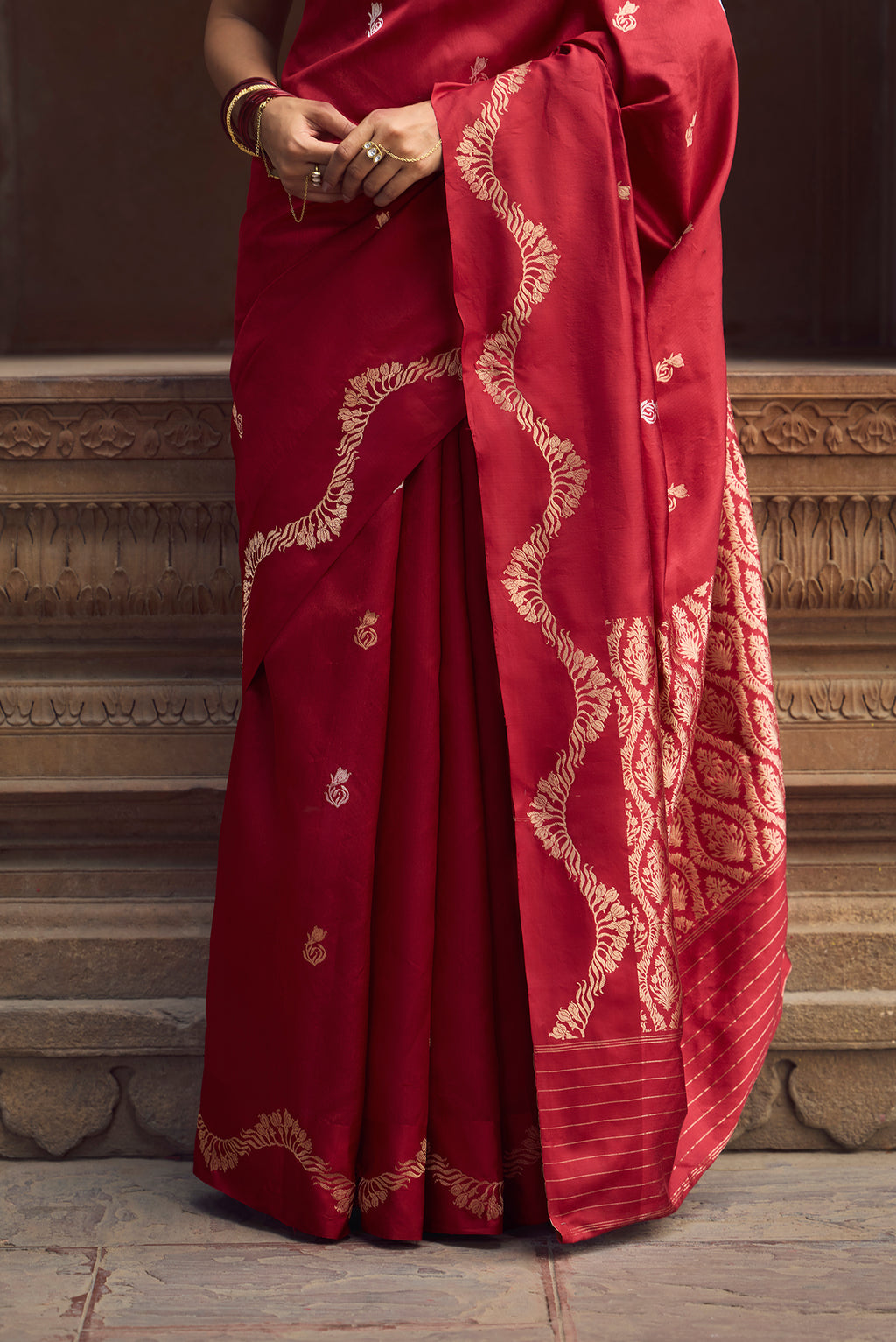 Raahi - Rich Maroon Banarasi Katan Silk Saree
