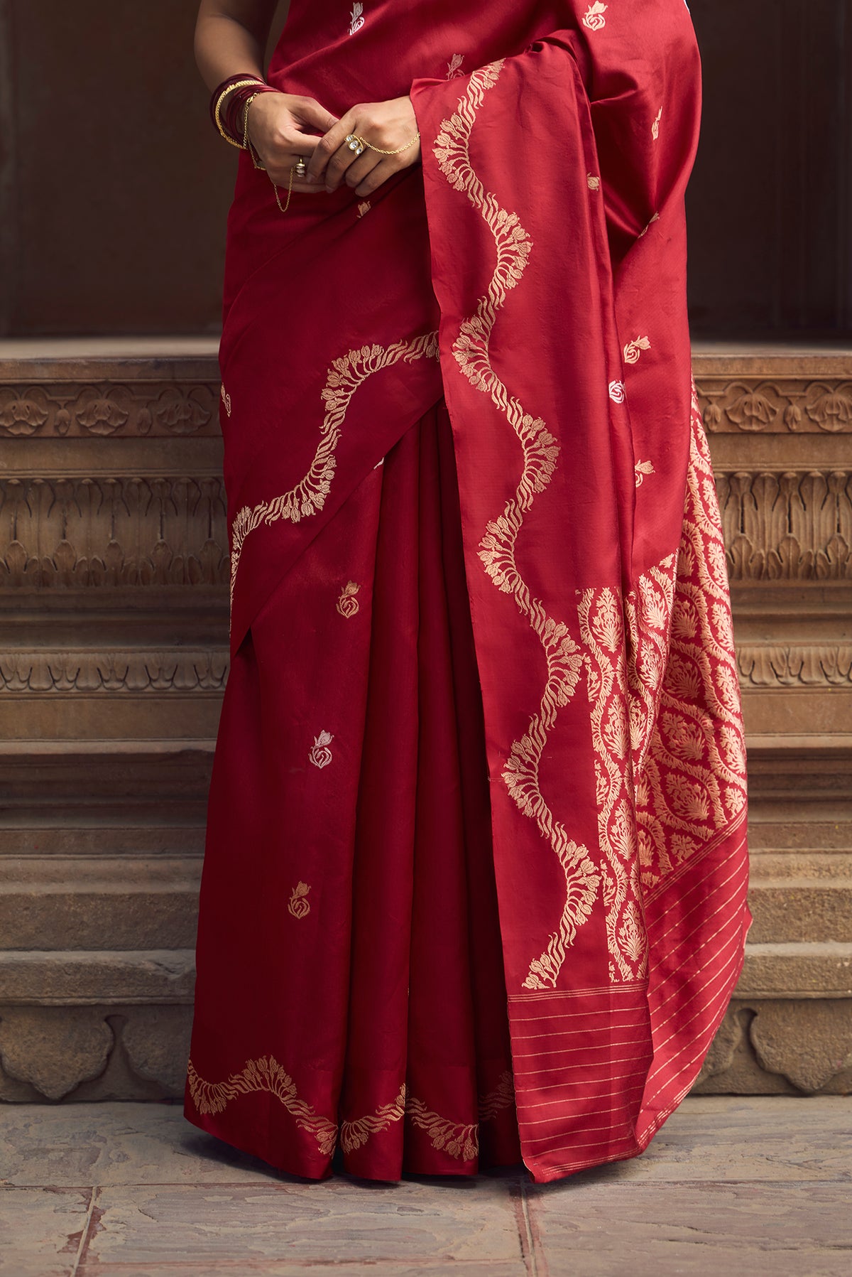 Raahi - Rich Maroon Banarasi Katan Silk Saree