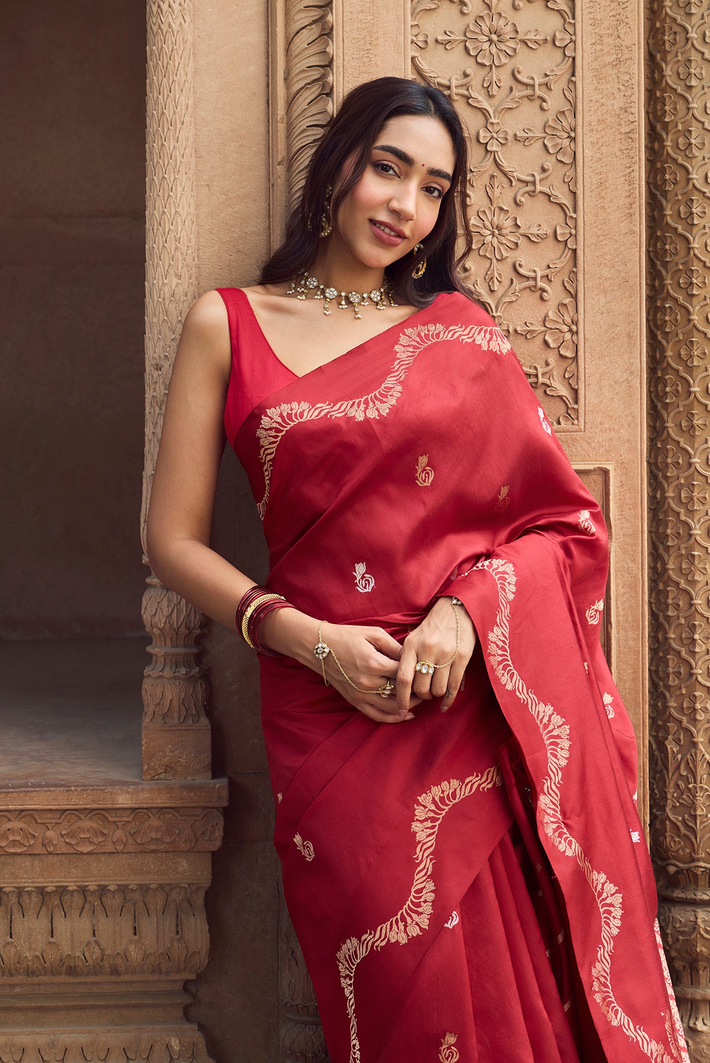 Raahi - Rich Maroon Banarasi Katan Silk Saree