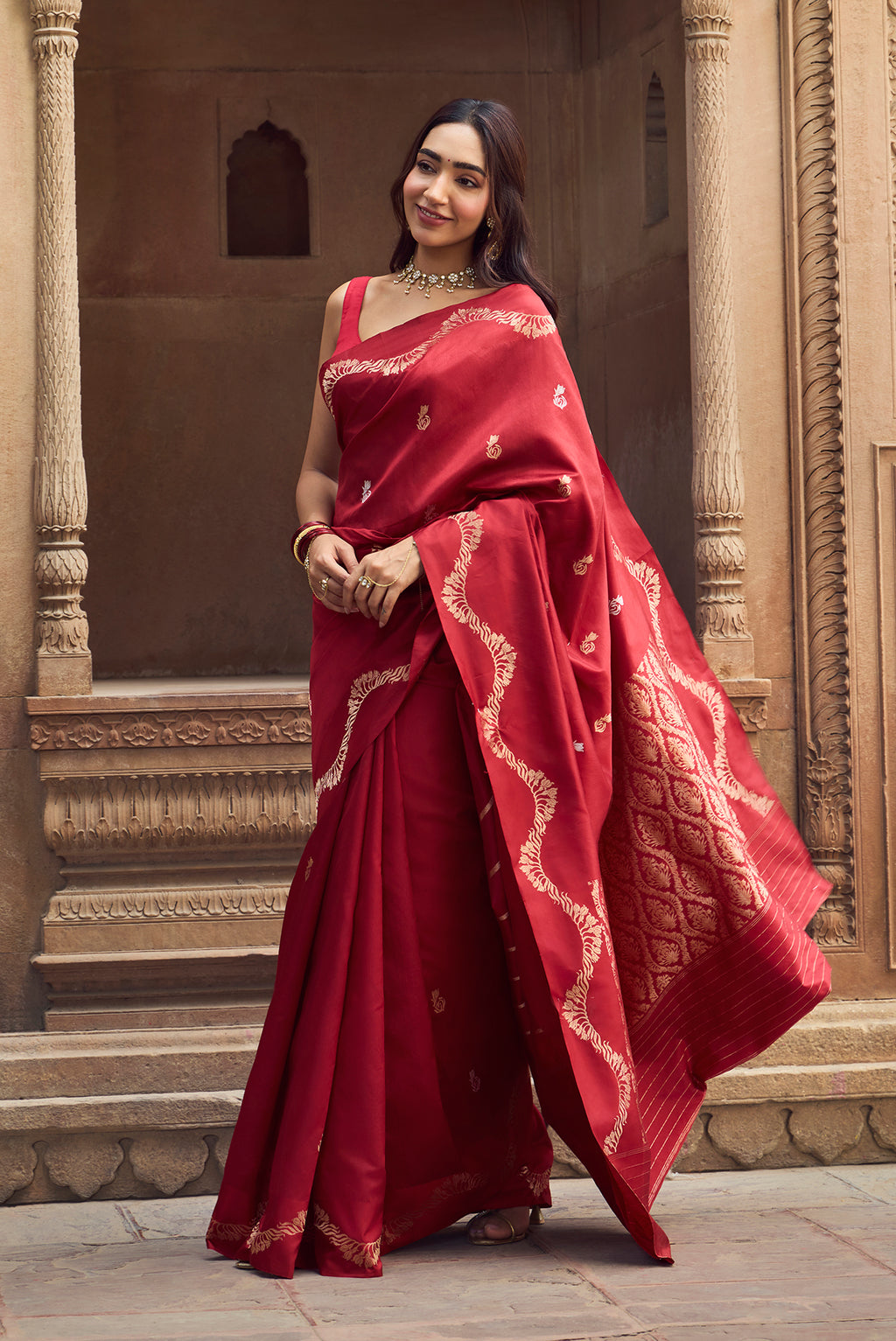 Raahi - Rich Maroon Banarasi Katan Silk Saree