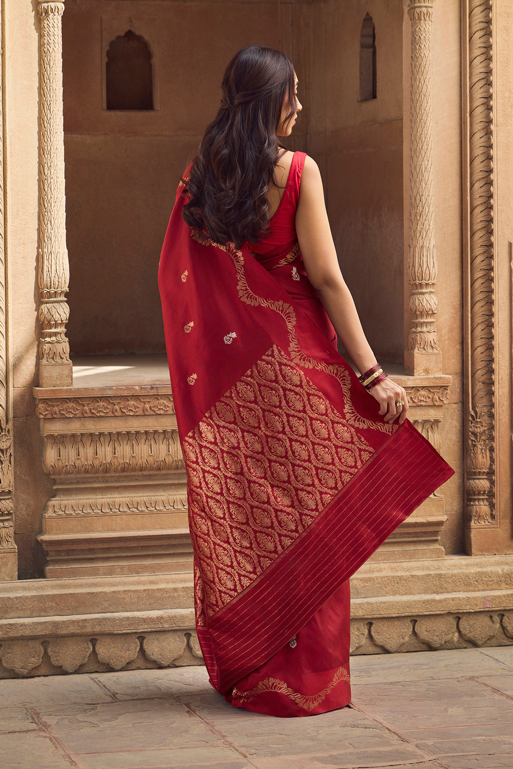 Raahi - Rich Maroon Banarasi Katan Silk Saree