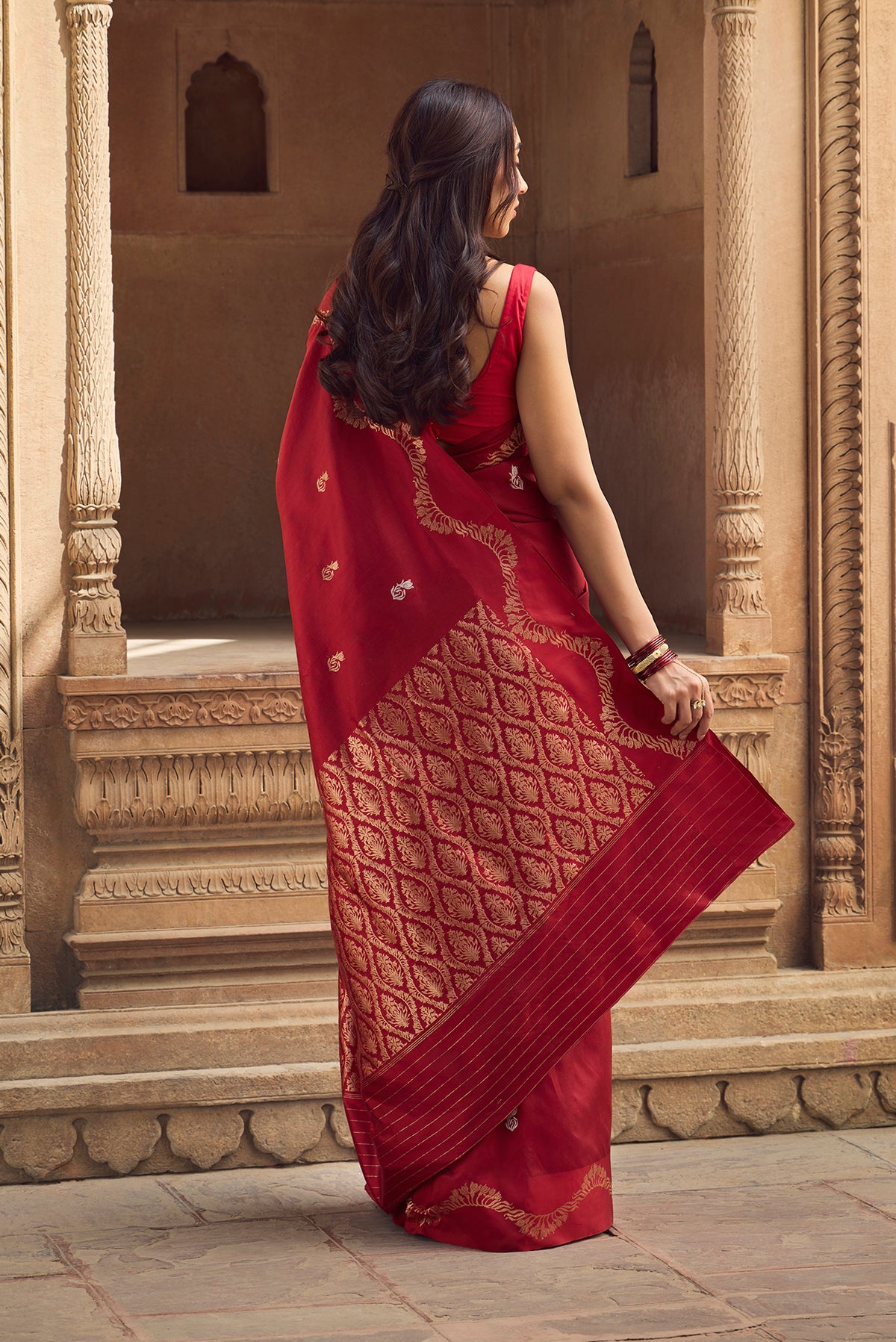 Raahi - Rich Maroon Banarasi Katan Silk Saree