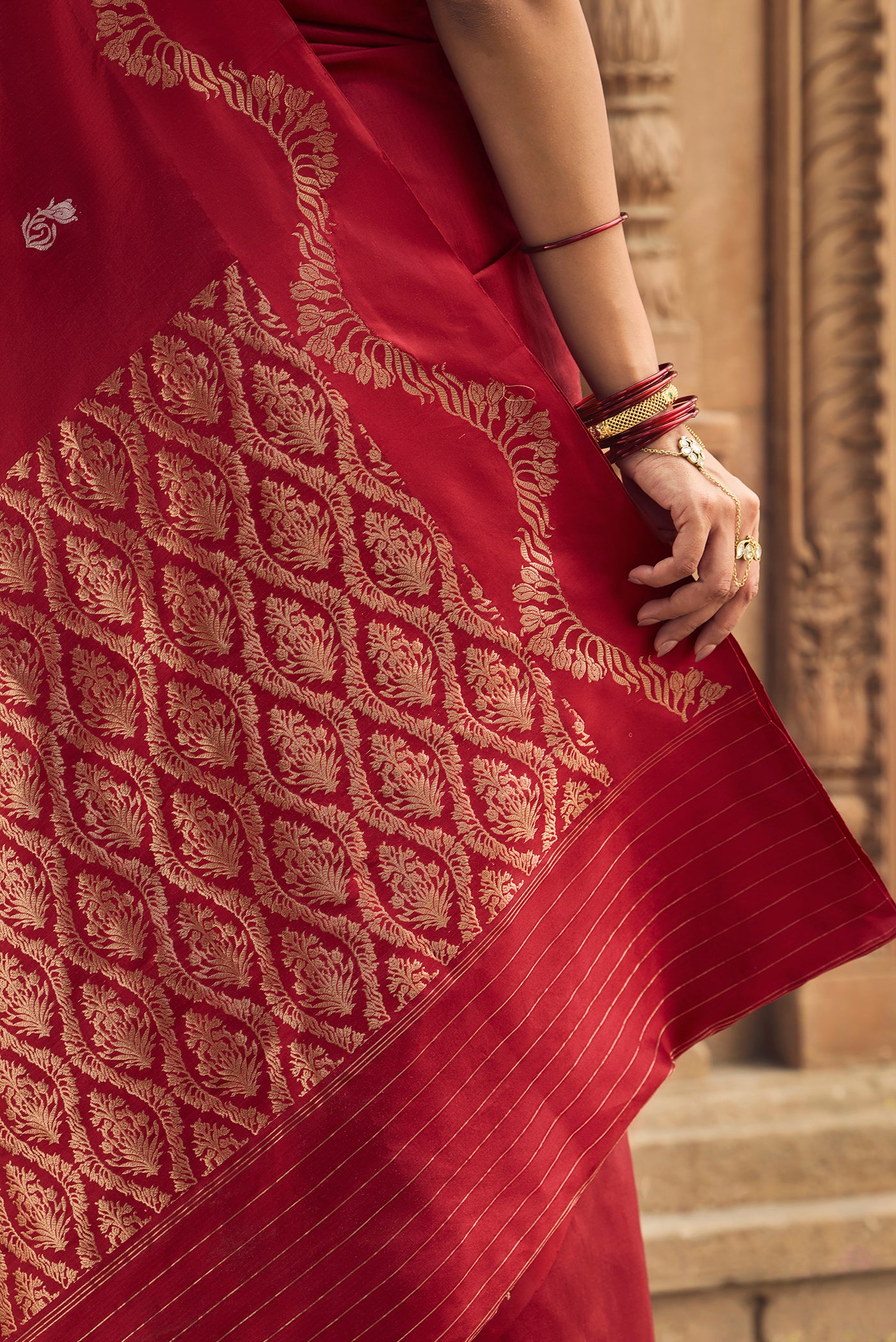 Raahi - Rich Maroon Banarasi Katan Silk Saree