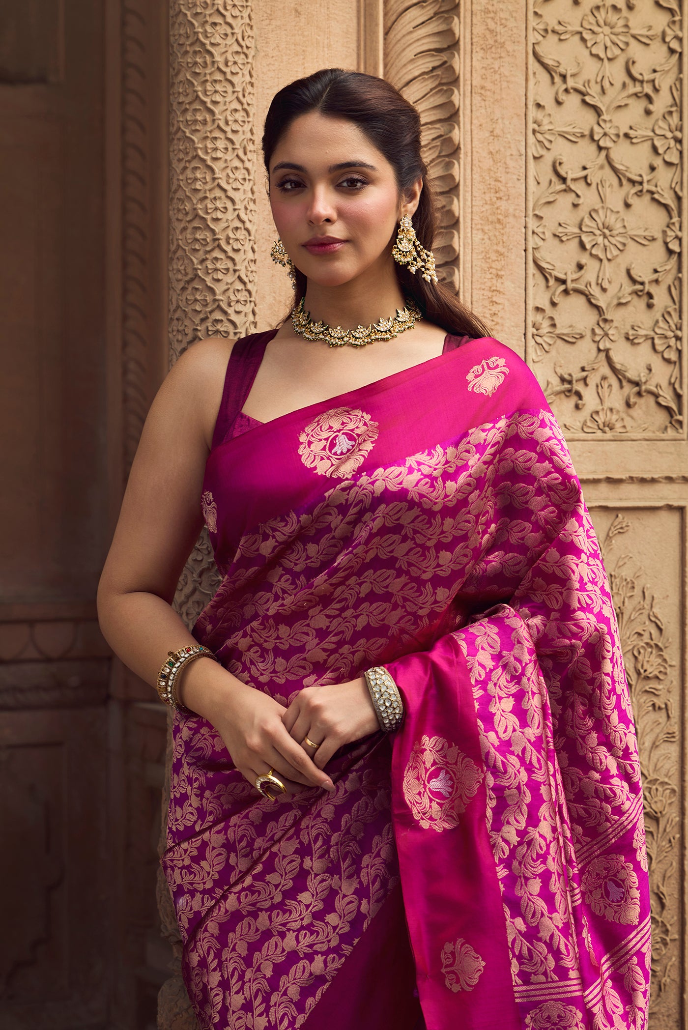 Anaar- Fuchsia Pink Banarasi Katan Silk Saree