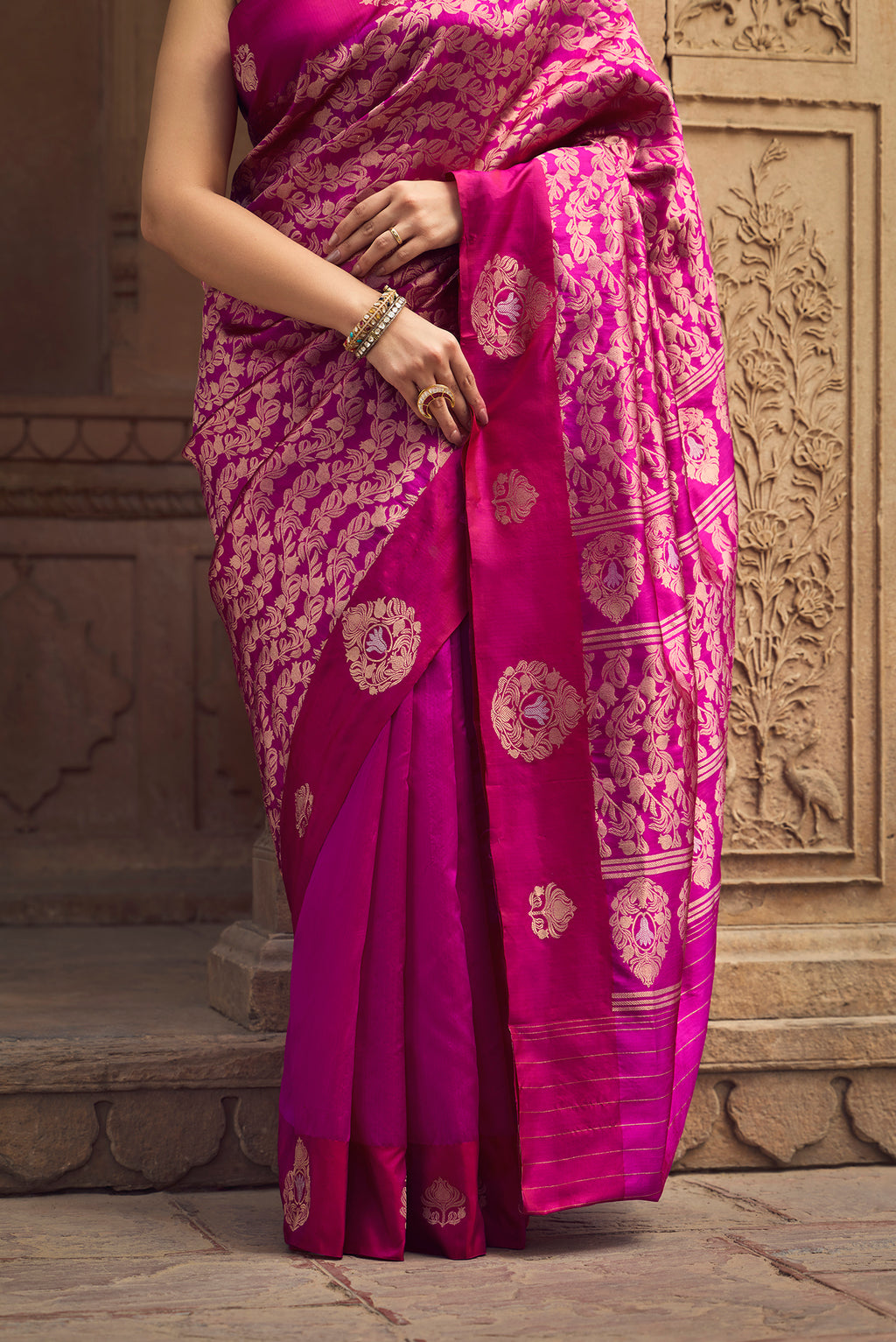 Anaar- Fuchsia Pink Banarasi Katan Silk Saree