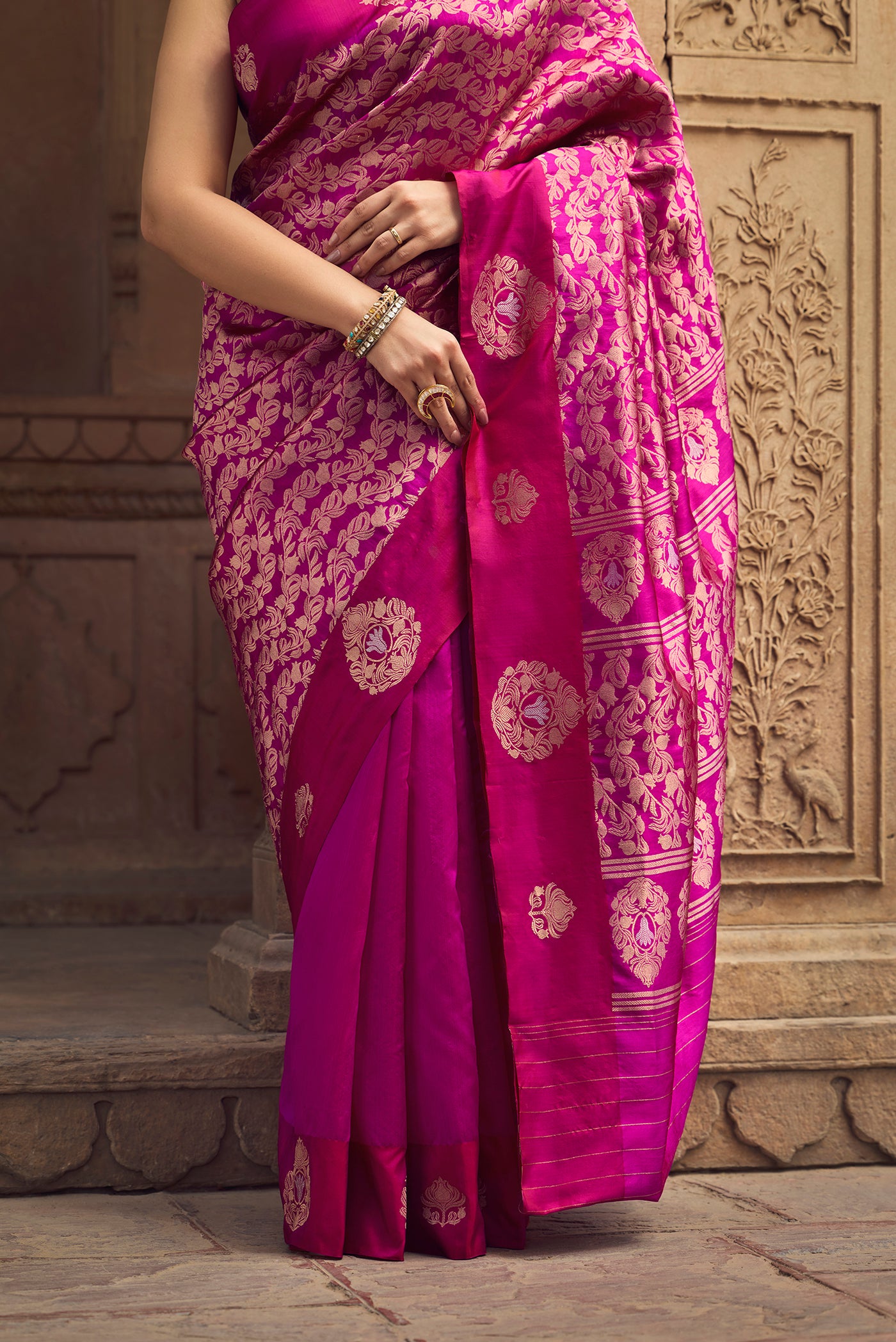 Anaar- Fuchsia Pink Banarasi Katan Silk Saree