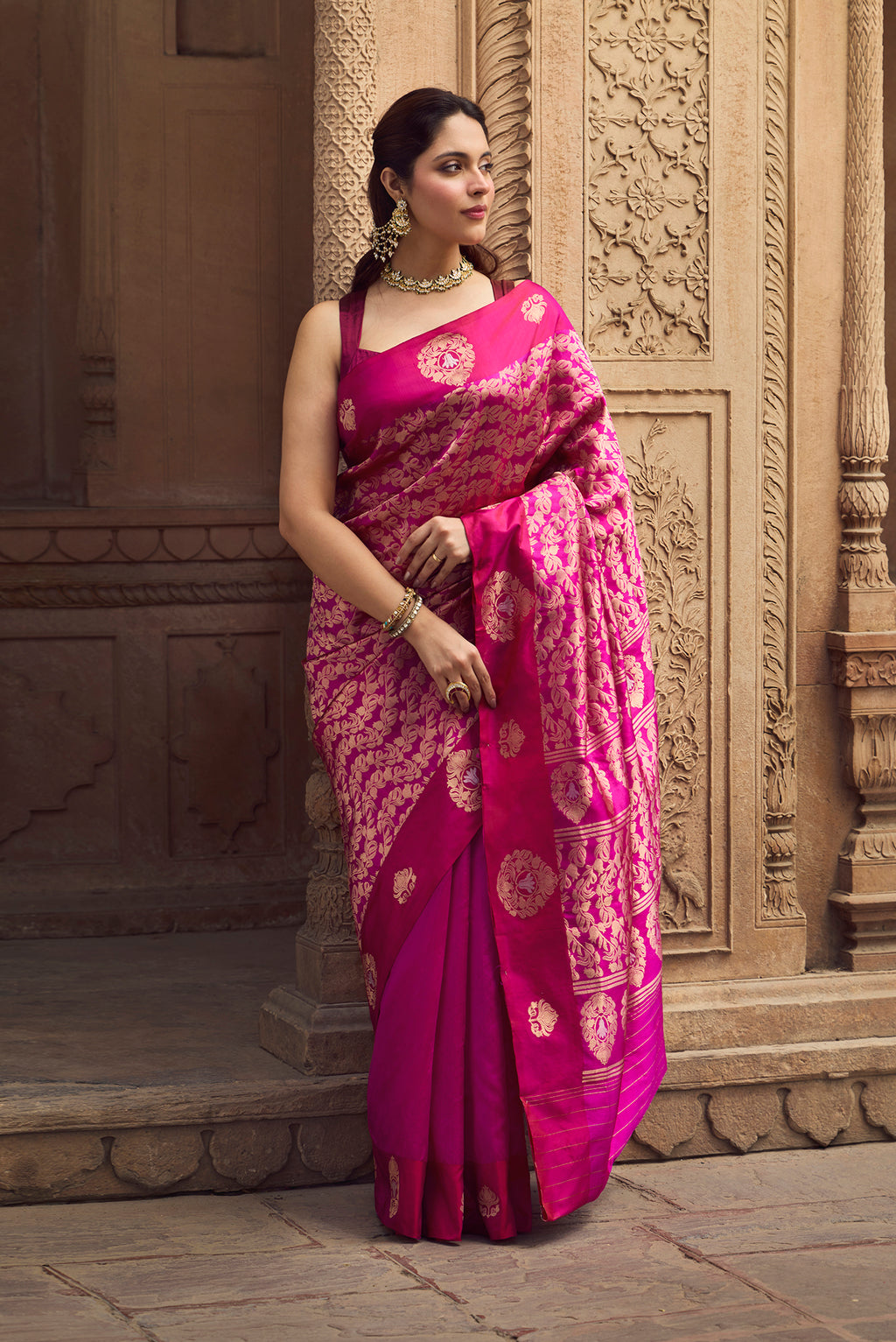 Anaar- Fuchsia Pink Banarasi Katan Silk Saree
