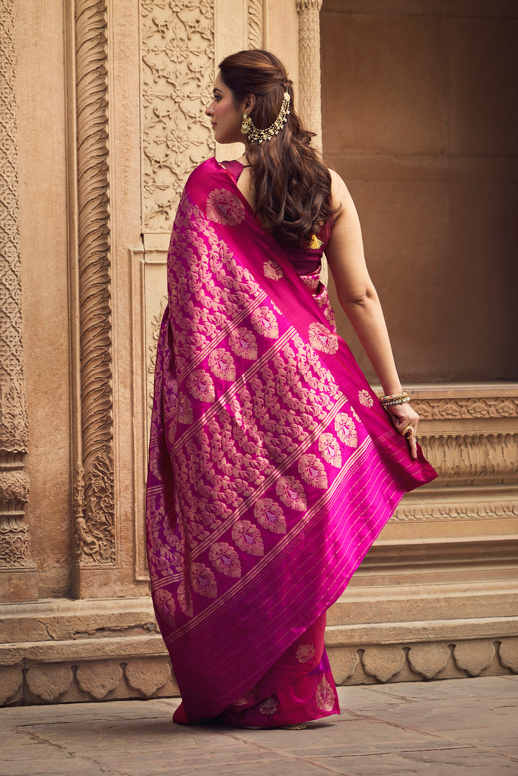 Anaar- Fuchsia Pink Banarasi Katan Silk Saree