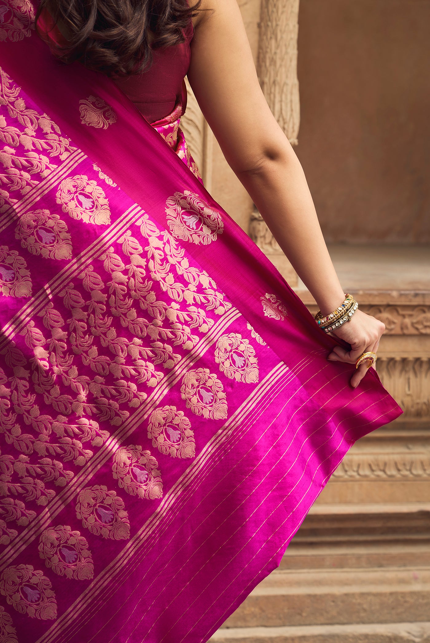 Anaar- Fuchsia Pink Banarasi Katan Silk Saree