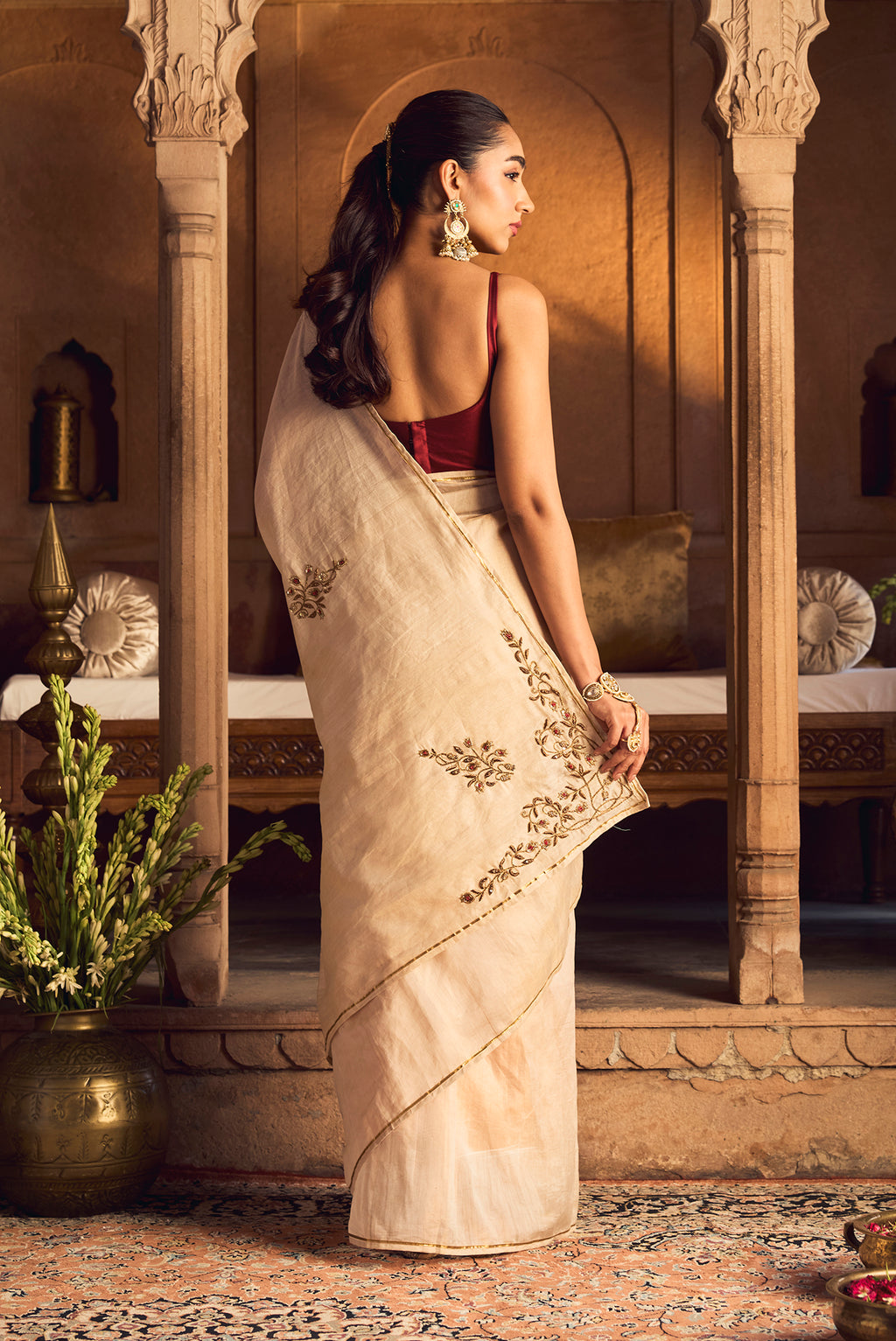 Rumana - Ivory Cream Chanderi Silk Cotton Saree