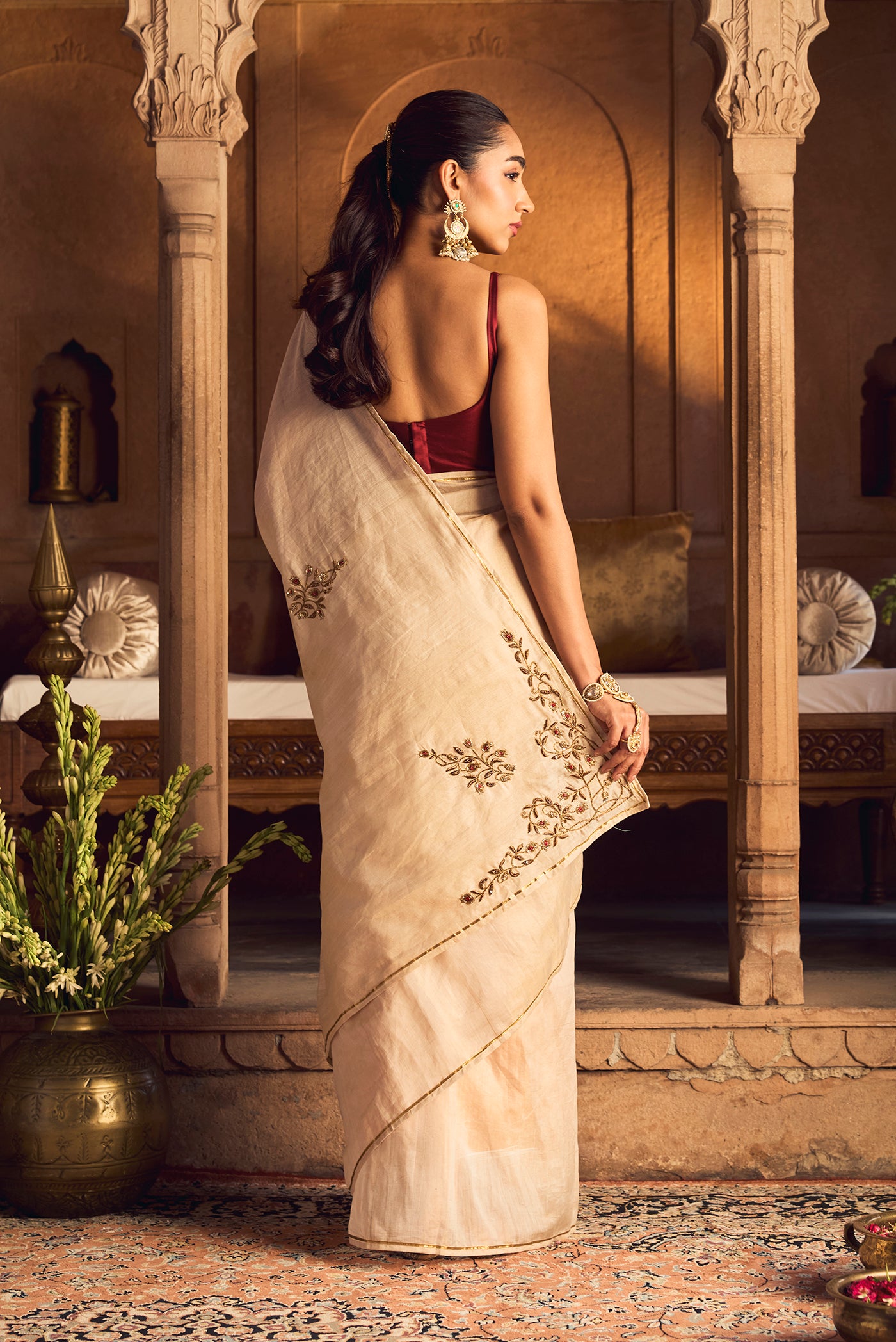 Rumana - Ivory Cream Chanderi Silk Cotton Saree