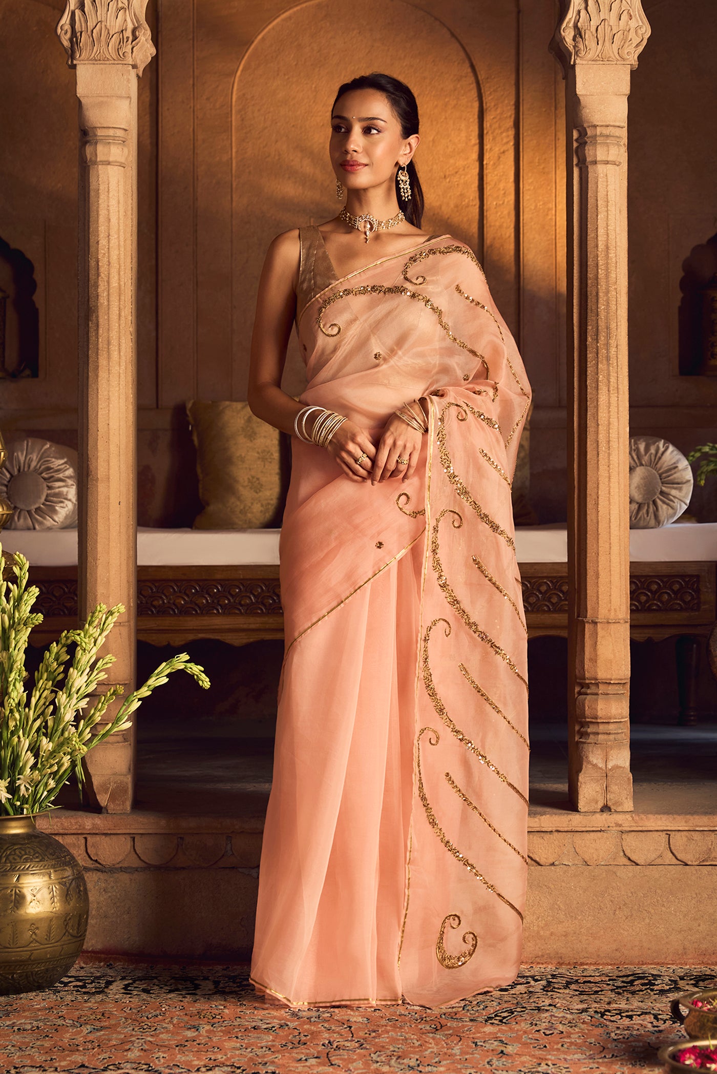 Sitara-Light Pink Zardozi Organza Silk Saree