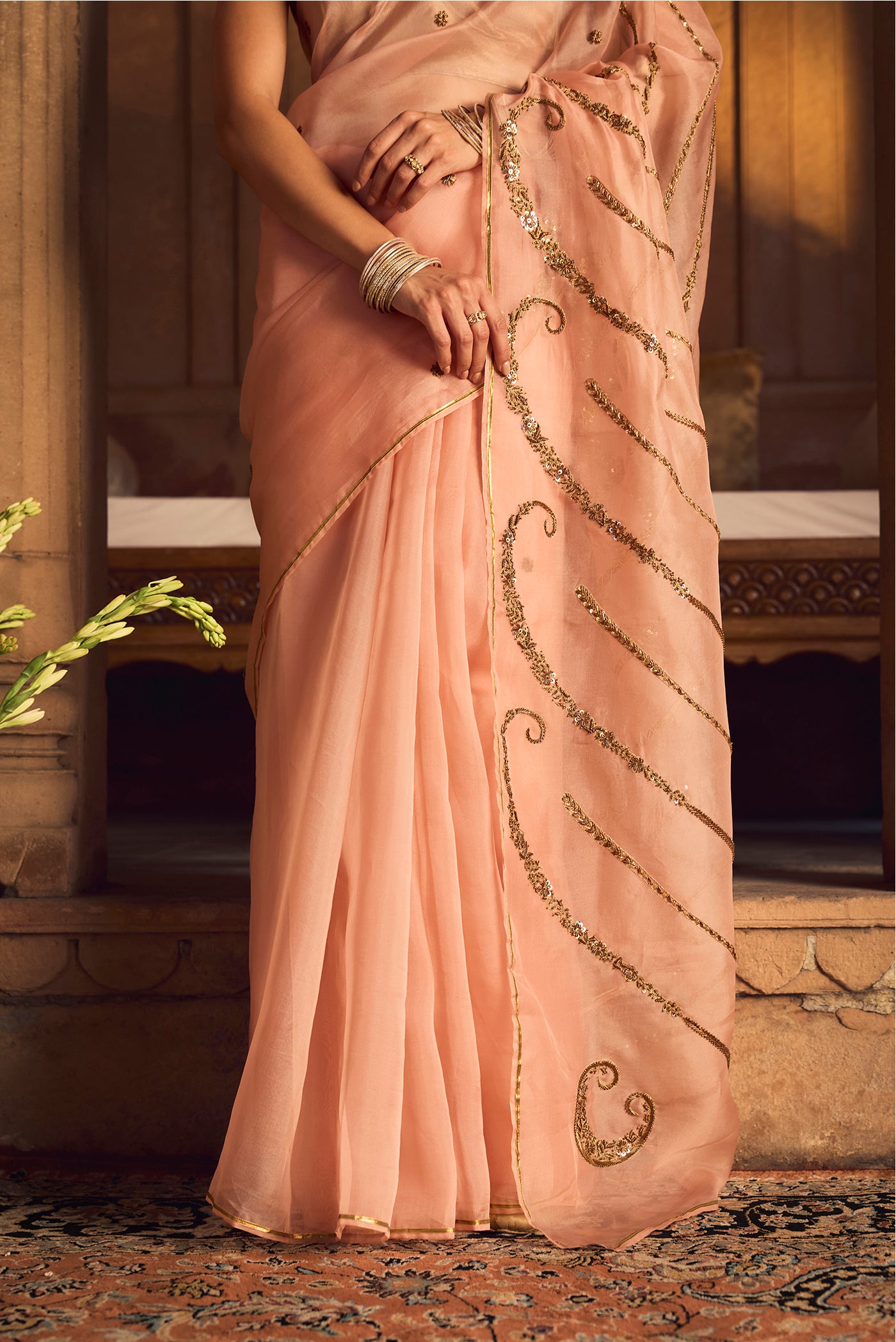 Sitara-Light Pink Zardozi Organza Silk Saree