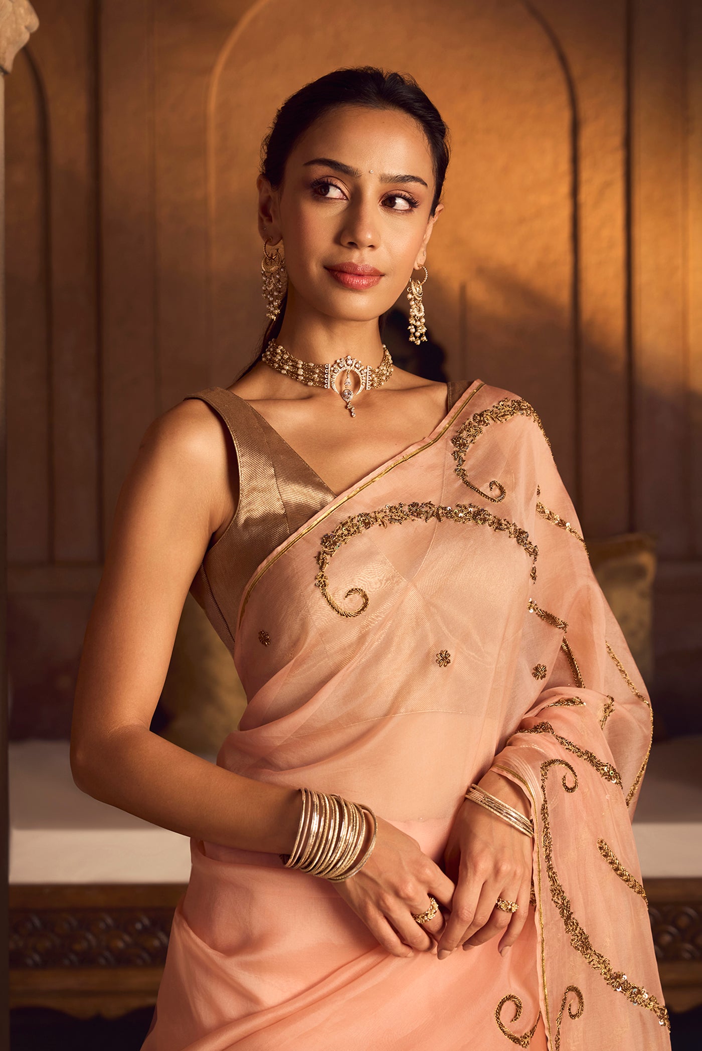 Sitara-Light Pink Zardozi Organza Silk Saree