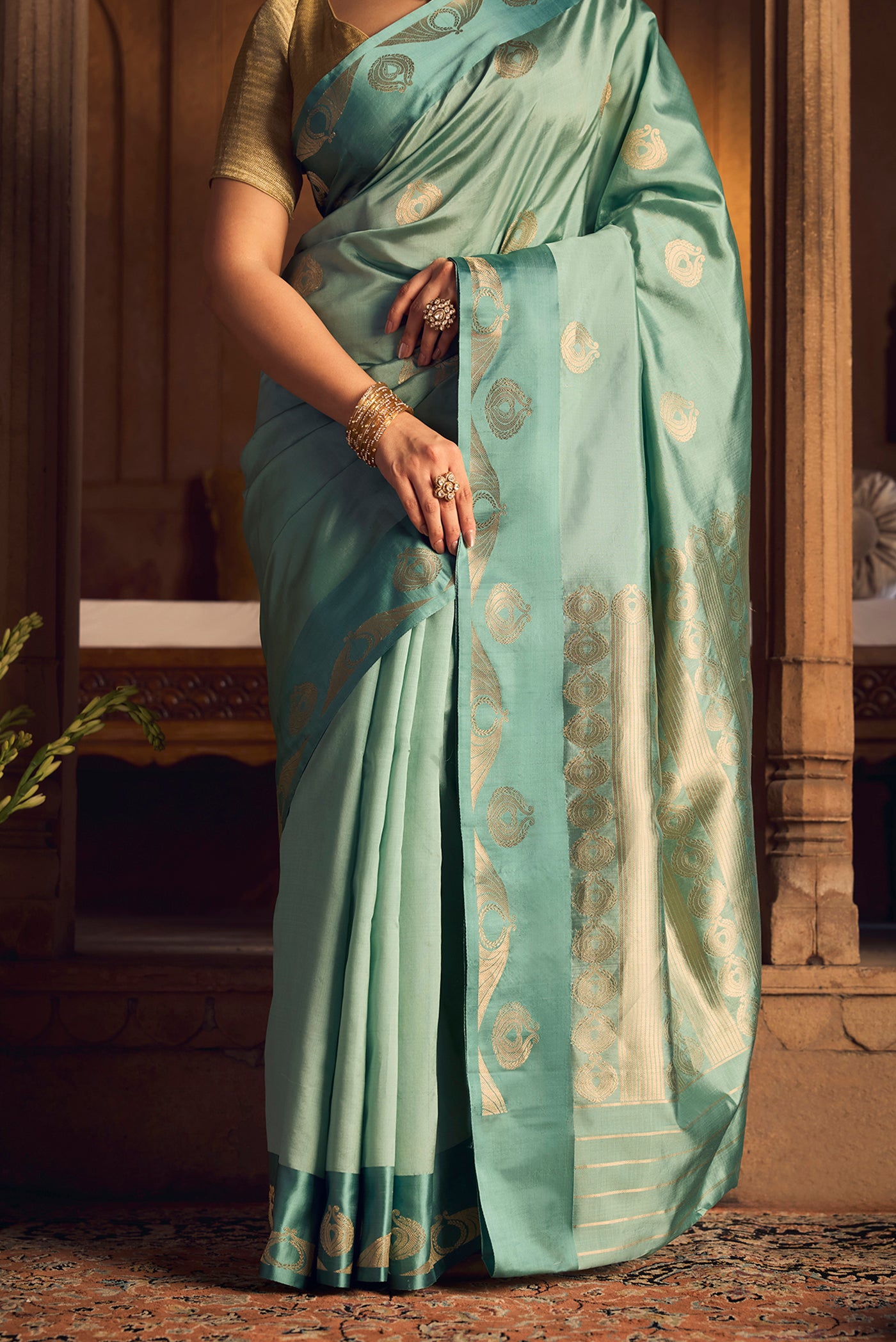 Pakheeru-Green Banarasi Katan Silk Saree