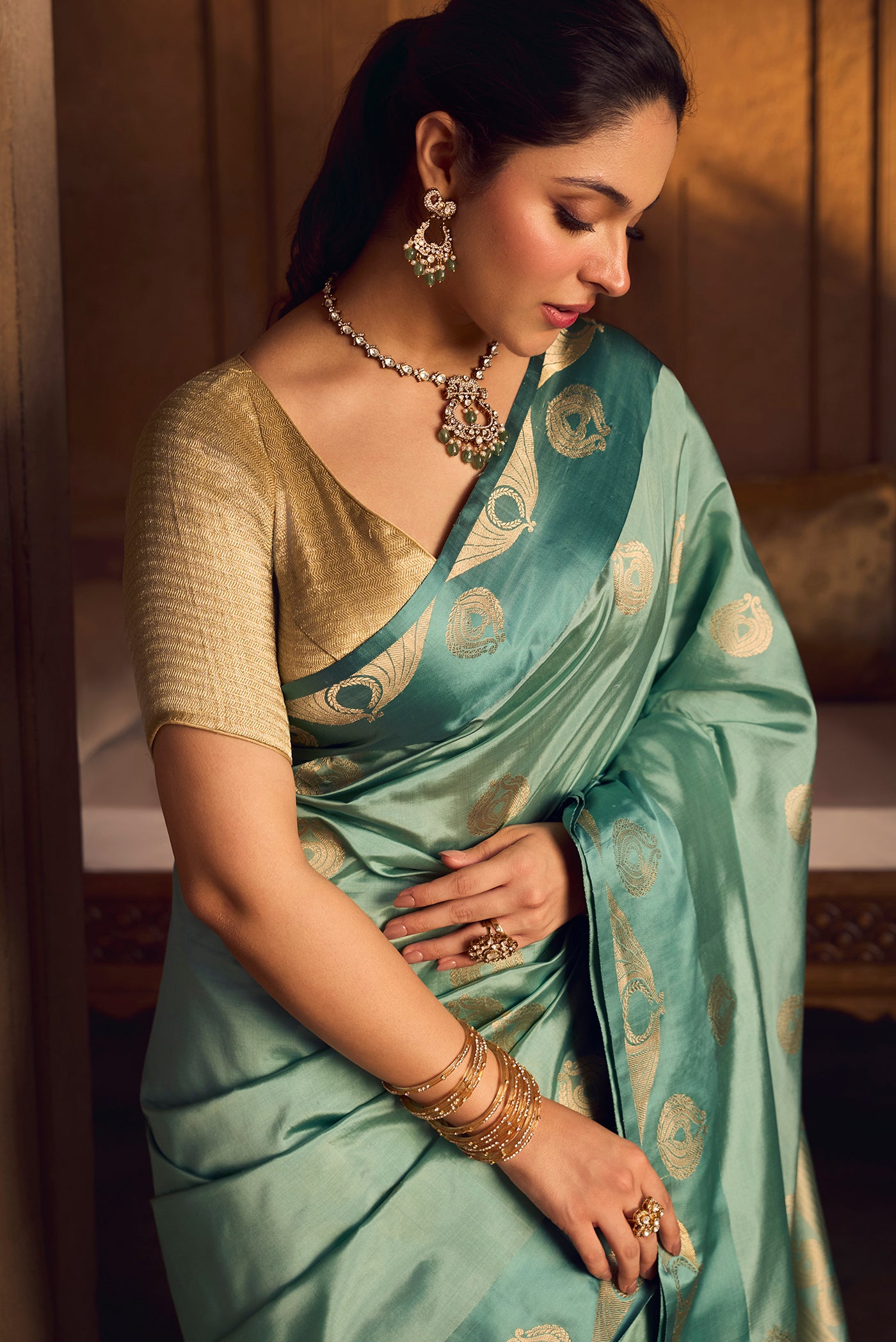 Pakheeru-Green Banarasi Katan Silk Saree