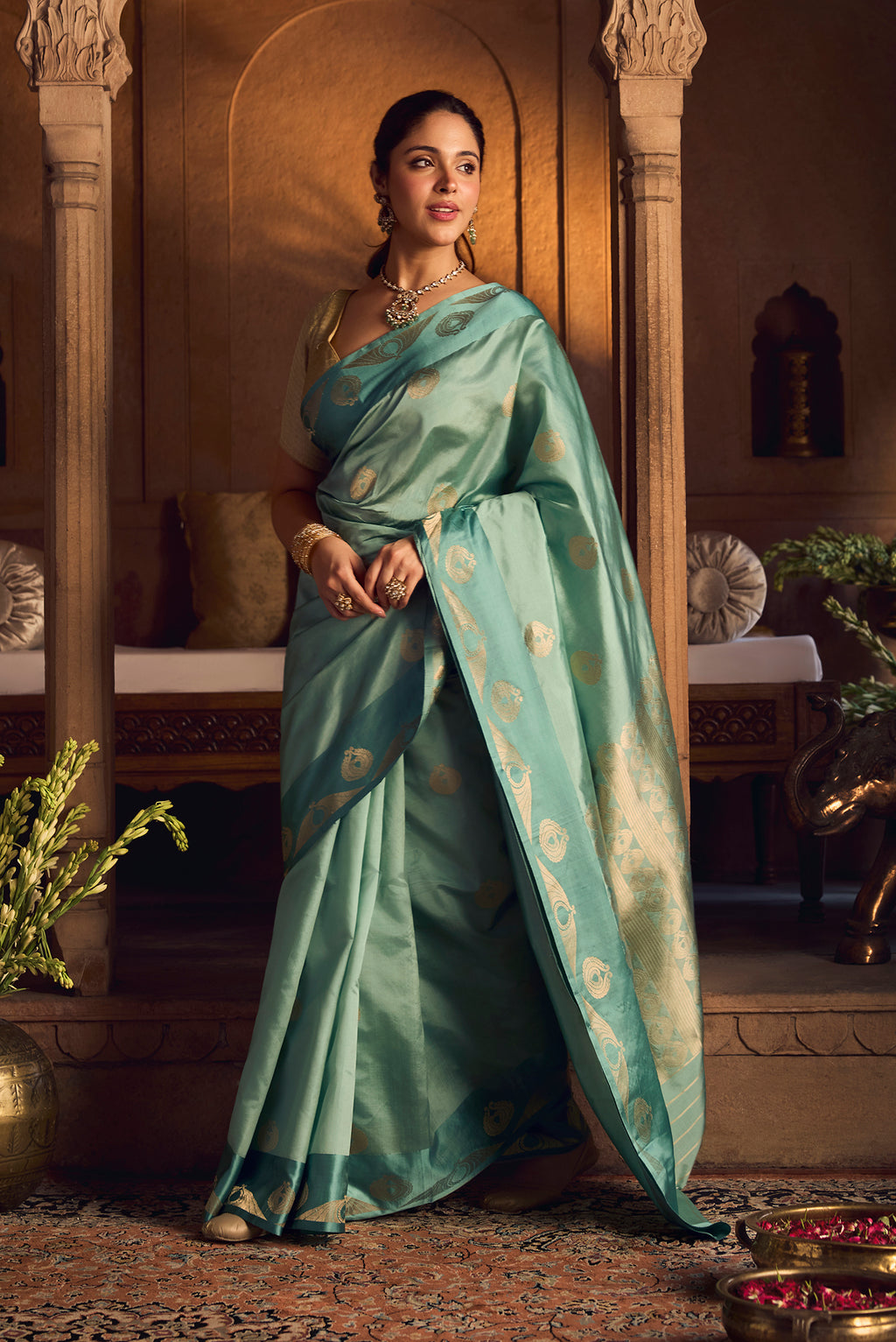 Pakheeru-Green Banarasi Katan Silk Saree