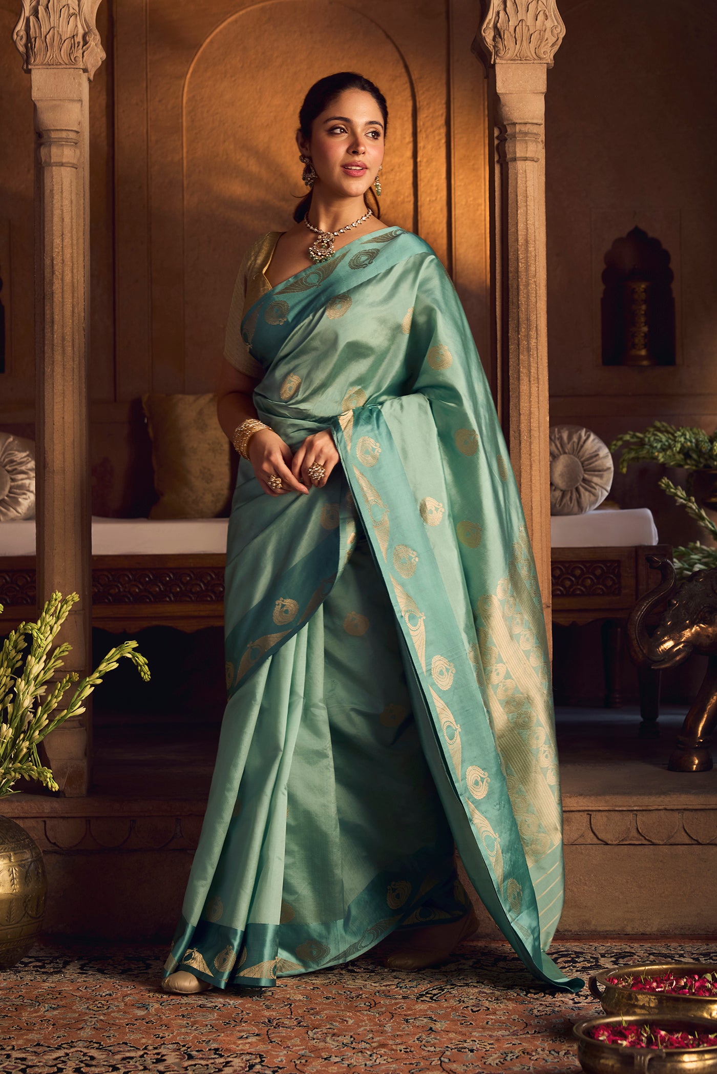 Pakheeru-Green Banarasi Katan Silk Saree