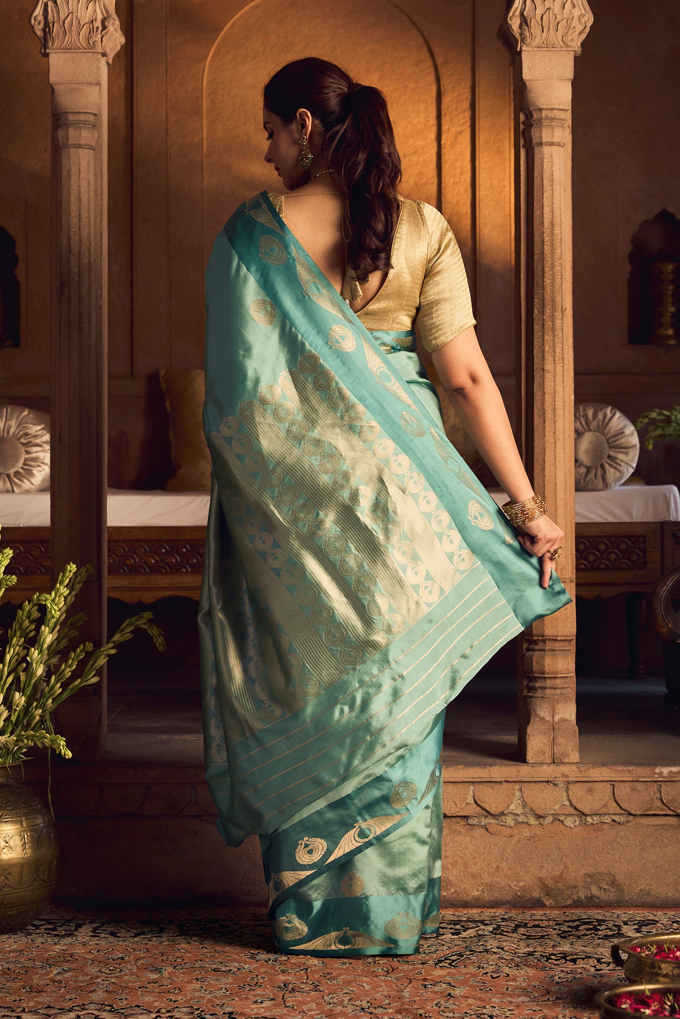 Pakheeru-Green Banarasi Katan Silk Saree