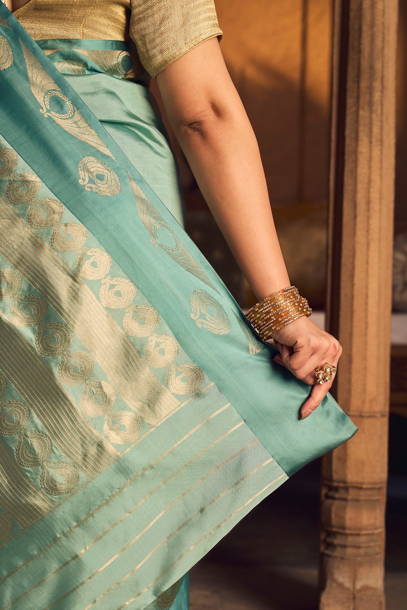 Pakheeru-Green Banarasi Katan Silk Saree