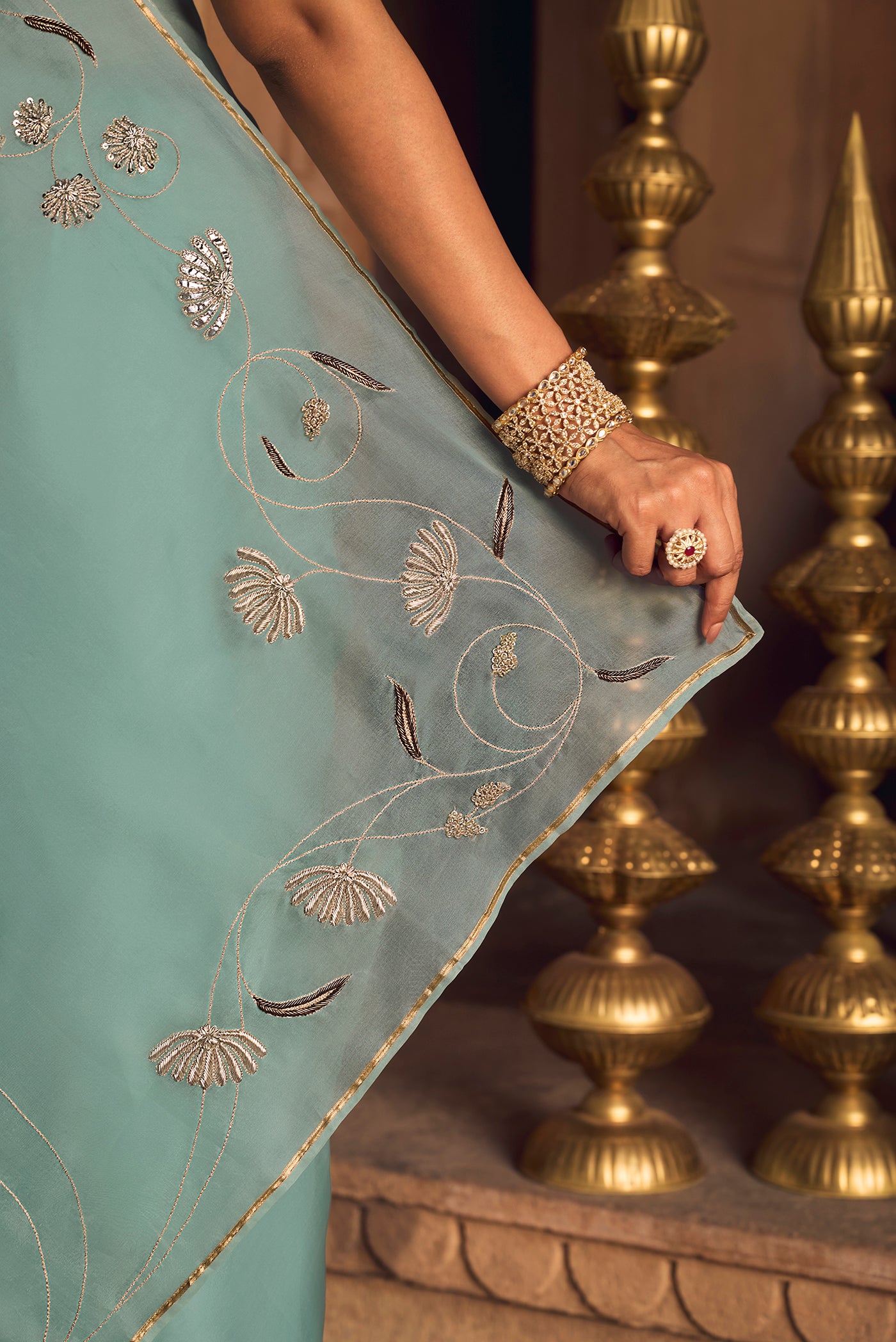 Bahar-Green Zardozi Organza Silk Saree