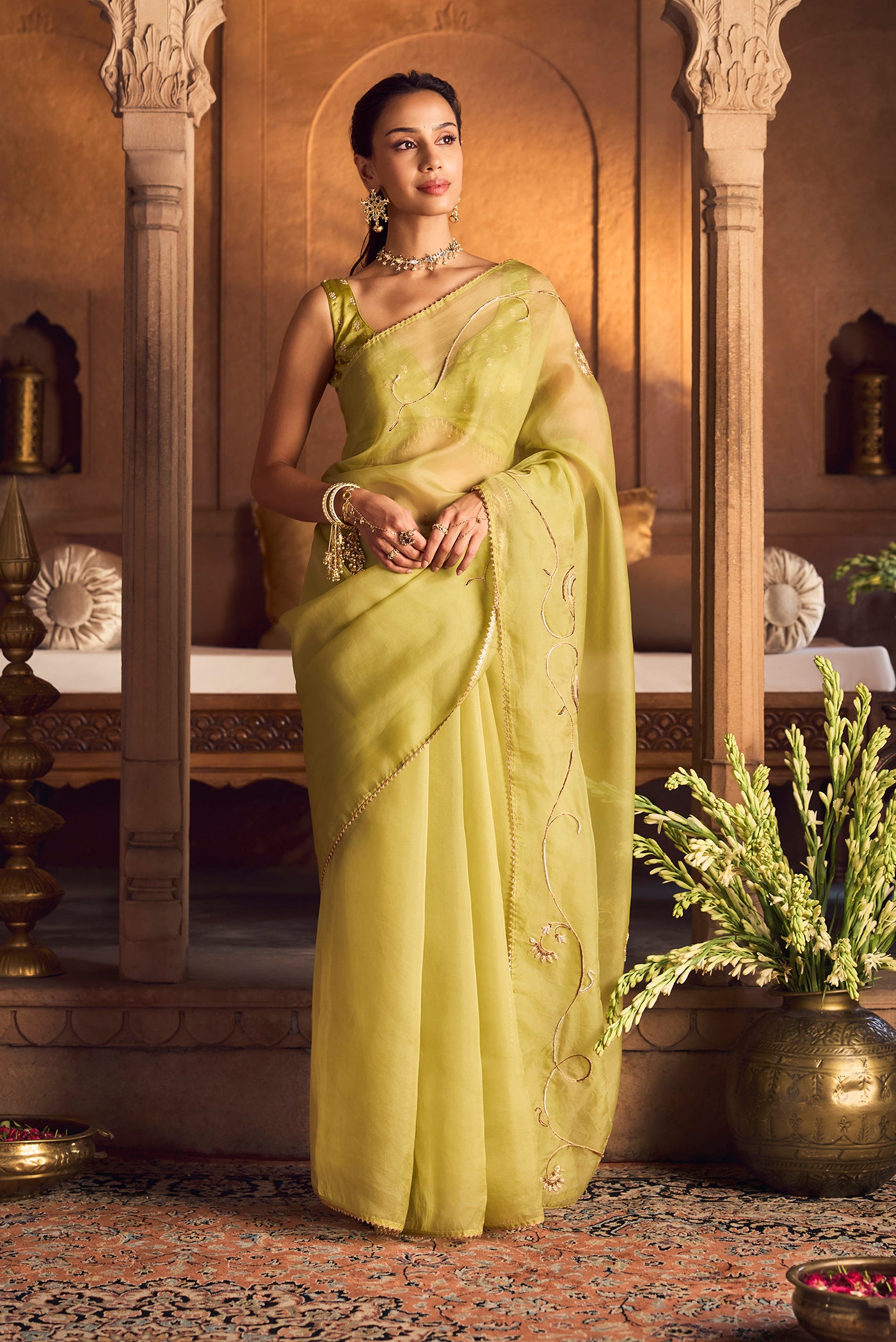 Mira-Green Zardozi Organza Silk Saree